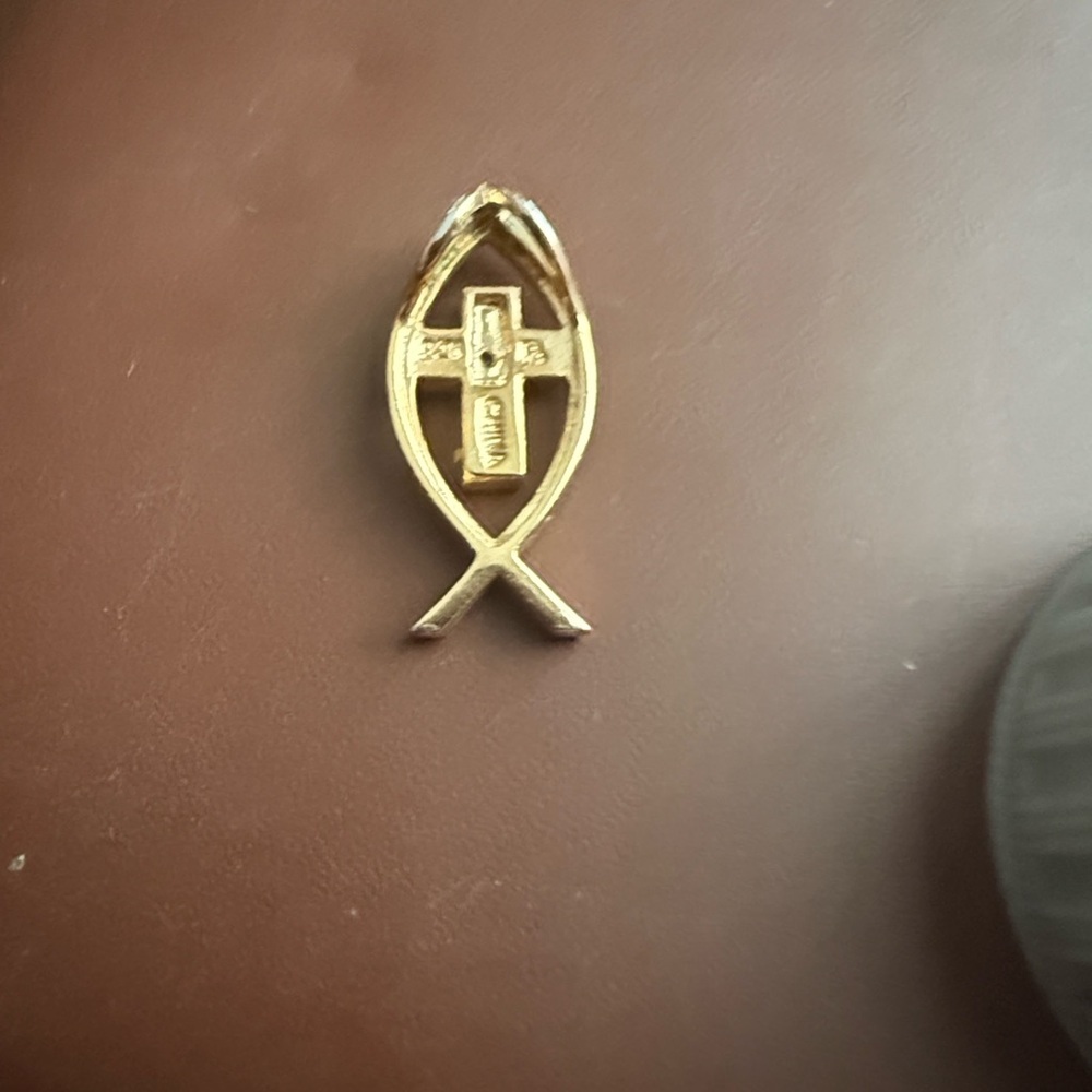 Gold and Silver Fish Symbol Pendant Charm with Cross - Picture 6 of 10